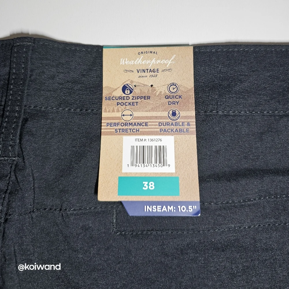 Weatherproof Vintage Men's Flat Front Gray Stretch Trail Short.